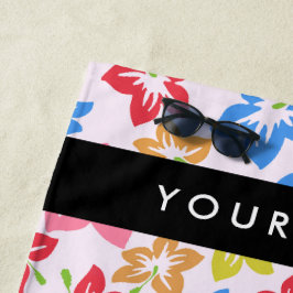 カラフルハイビスカス、花の模様、お名前 ビーチタオル