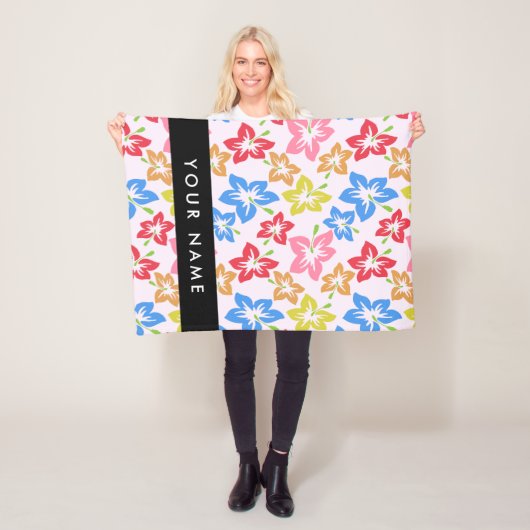 カラフルハイビスカス、花の模様、お名前 フリースブランケット (インサイチュ)