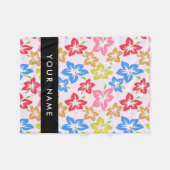 カラフルハイビスカス、花の模様、お名前 フリースブランケット (正面(横))