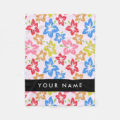 カラフルハイビスカス、花の模様、お名前 フリースブランケット (正面)