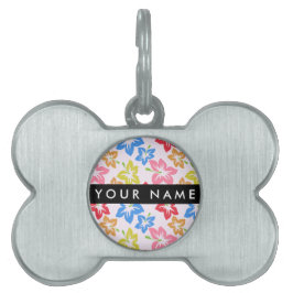 カラフルハイビスカス、花の模様、お名前 ペットネームタグ