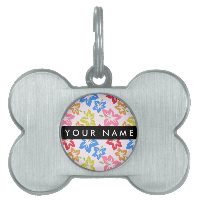 カラフルハイビスカス、花の模様、お名前 ペットネームタグ (正面)