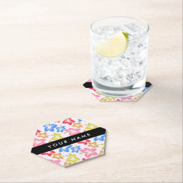 カラフルハイビスカス、花の模様、お名前 ペーパーコースター