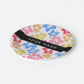 カラフルハイビスカス、花の模様、お名前 ペーパープレート (アングル)