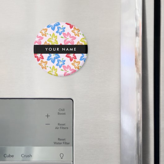 カラフルハイビスカス、花の模様、お名前 マグネット (インサイチュ (冷蔵庫))