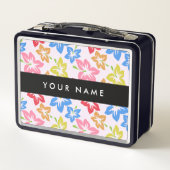 カラフルハイビスカス、花の模様、お名前 メタルランチボックス (裏面)