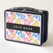 カラフルハイビスカス、花の模様、お名前 メタルランチボックス (正面)