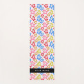 カラフルハイビスカス、花の模様、お名前 ヨガマット (正面)