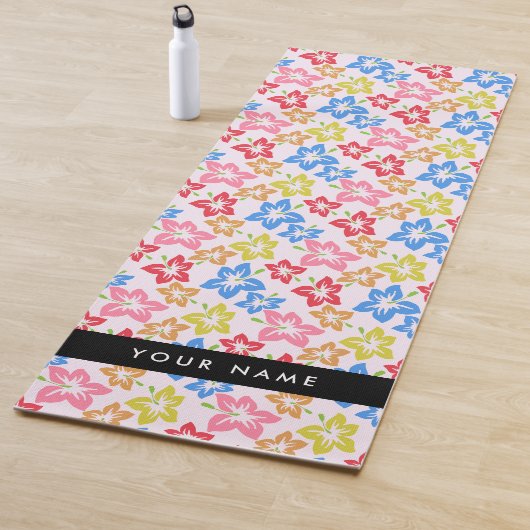 カラフルハイビスカス、花の模様、お名前 ヨガマット (インサイチュ)