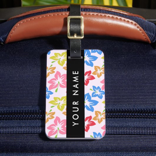 カラフルハイビスカス、花の模様、お名前 ラゲッジタグ (正面インサイチュ2)