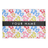 カラフルハイビスカス、花の模様、お名前 枕カバー (正面)