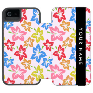 カラフルハイビスカス、花の模様、お名前 iPhone SE/5/5sウォレットケース
