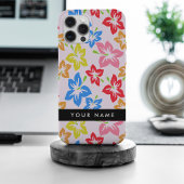 カラフルハイビスカス、花の模様、お名前 iPhoneケース