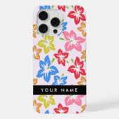 カラフルハイビスカス、花の模様、お名前 iPhoneケース (裏面)