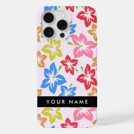 カラフルハイビスカス、花の模様、お名前 iPhoneケース (裏面)