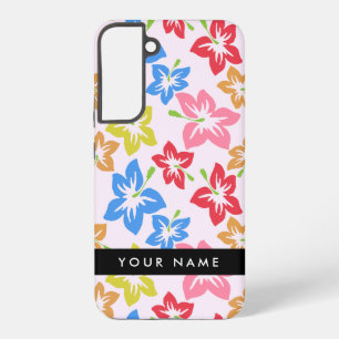 カラフルハイビスカス、花の模様、お名前 SAMSUNG GALAXY S22+ケース