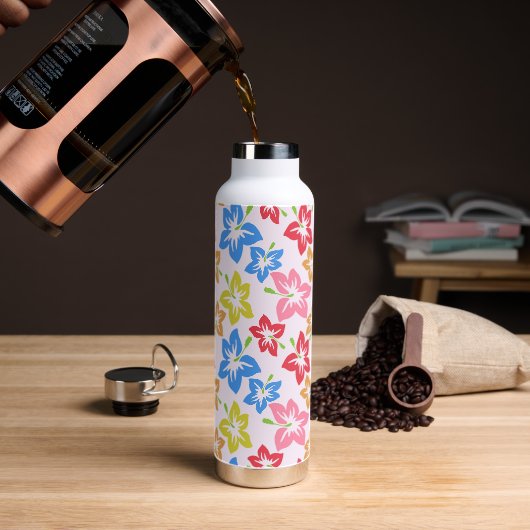 カラフルハイビスカス 花の模様 ウォーターボトル (コーヒー)