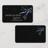 カラフルハサミと黒とティール(緑がかった色)モダンはっきりした 名刺 (正面/裏面)