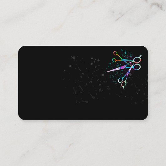 カラフルハサミと黒とティール(緑がかった色)モダンはっきりした 名刺 (裏面)