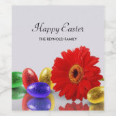 カラフルハッピーイースターエッグズレッドゲルベラ ワインラベル (シングルラベル)