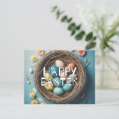 カラフルハッピーイースターバスケットと卵 ポストカード (スタンド正面)