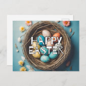 カラフルハッピーイースターバスケットと卵 ポストカード (正面/裏面)
