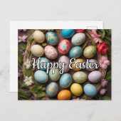 カラフルハッピーイースター卵と春の花 ポストカード (正面/裏面)
