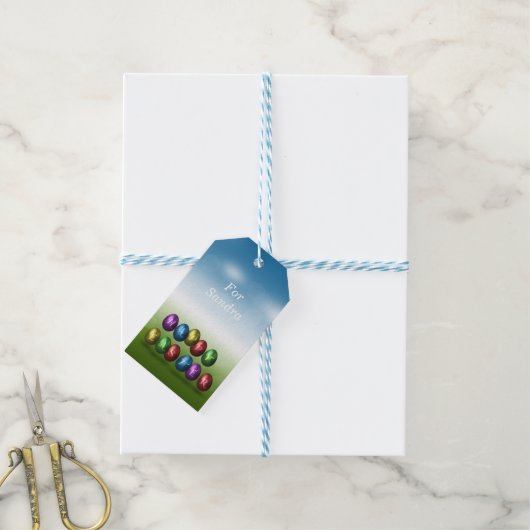 カラフルハッピーイースター卵 ギフトタグ (より糸付き)