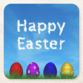 カラフルハッピーイースター卵 スクエアペーパーコースター (正面)