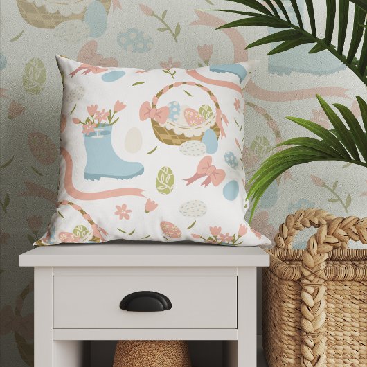 カラフルハッピーイースター籠の春卵 クッション