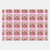 カラフルハッピーバースデーケーキお祝い ラッピングペーパーシート (正面3)