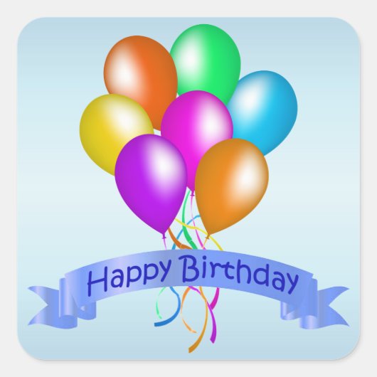 カラフルハッピーバースデーバルーンのバナーパーティー スクエアシール (正面)
