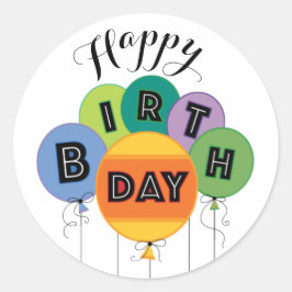 カラフルハッピーバースデーバルーンクラシックラウンドスティ ラウンドシール