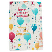 カラフルハッピーバースデーパターン ミディアムペーパーバッグ (正面)