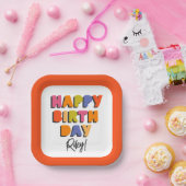 カラフルハッピーバースデーパーソナライズされた ペーパープレート (パーティー)