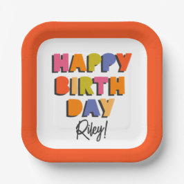 カラフルハッピーバースデーパーソナライズされた ペーパープレート