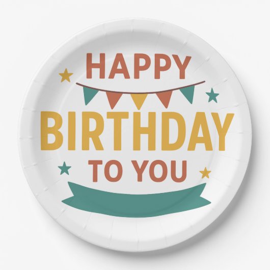 カラフルハッピーバースデーパーティー紙プレート-カスタム ペーパープレート (正面)