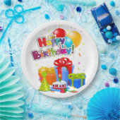 カラフルハッピーバースデーパーティー ペーパープレート (パーティー)
