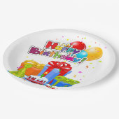 カラフルハッピーバースデーパーティー ペーパープレート (アングル)