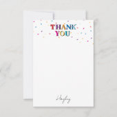 カラフルハッピーバースデー名前をカスタムする紙吹雪 サンキューカード (正面)