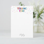 カラフルハッピーバースデー名前をカスタムする紙吹雪 サンキューカード (スタンド正面)