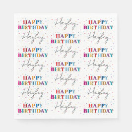 カラフルハッピーバースデー名前をカスタムする紙吹雪 スタンダードランチョンナプキン