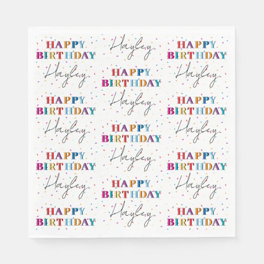 カラフルハッピーバースデー名前をカスタムする紙吹雪 スタンダードランチョンナプキン (正面)