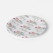 カラフルハッピーバースデー名前をカスタムする紙吹雪 ペーパープレート (アングル)