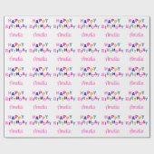 カラフルハッピーバースデー名前をカスタムする ラッピングペーパー (フラット)