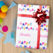 カラフルハッピーバースデー名前をカスタムする ラッピングペーパー