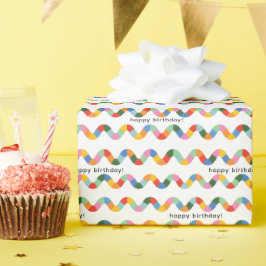 カラフルハッピーバースデー文字波形ストライプパターン ラッピングペーパー