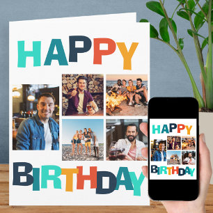カラフルハッピーバースデー5 Photo Collage カード