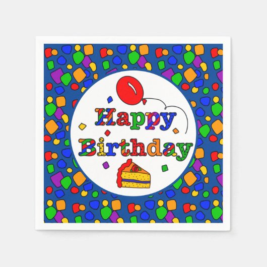 カラフルハッピーバースデー スタンダードカクテルナプキン (正面)