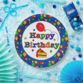 カラフルハッピーバースデー ペーパープレート (パーティー)